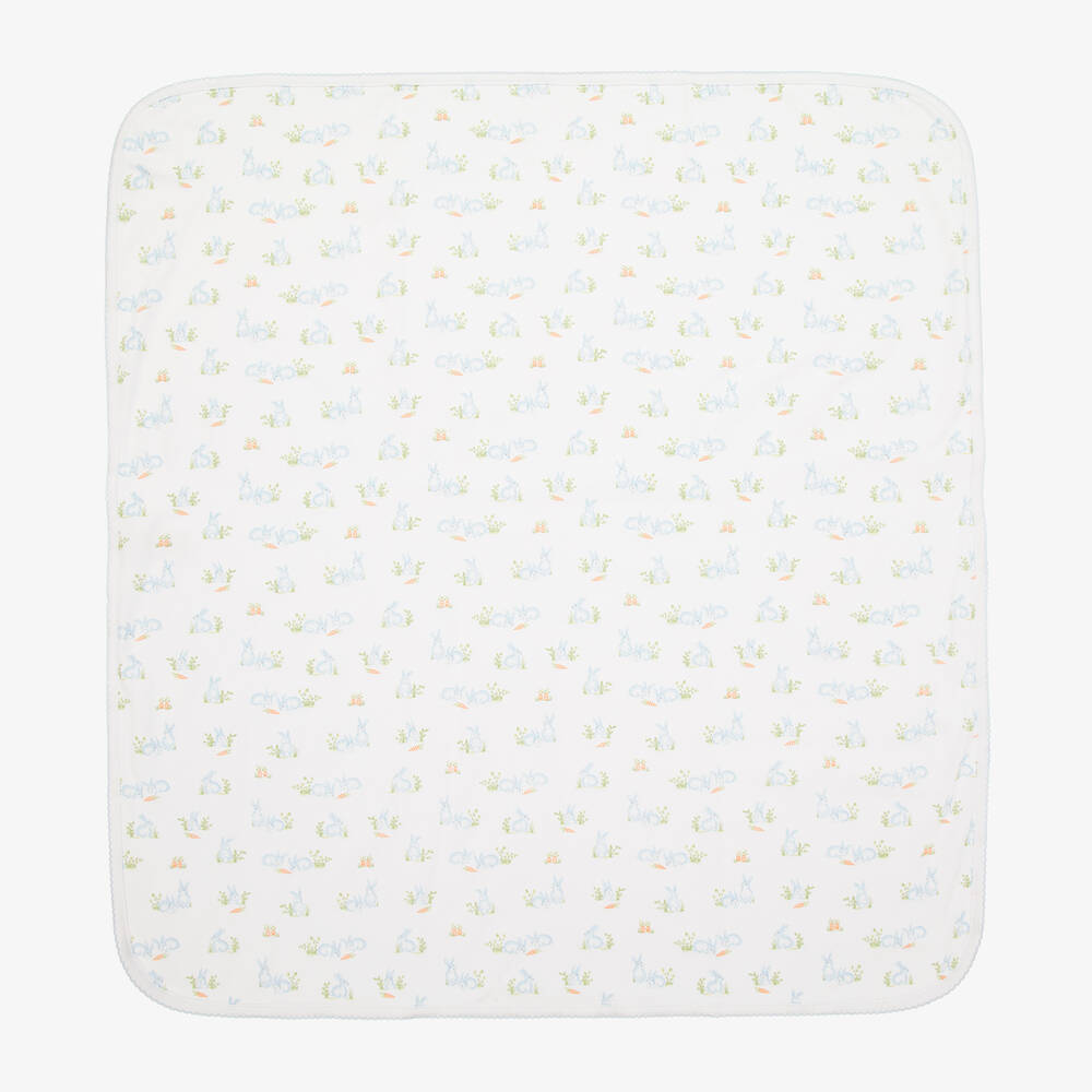 Kissy Kissy-White Pima Cotton Baby Bunny Patch Blanket (73cm) | Childrensalon