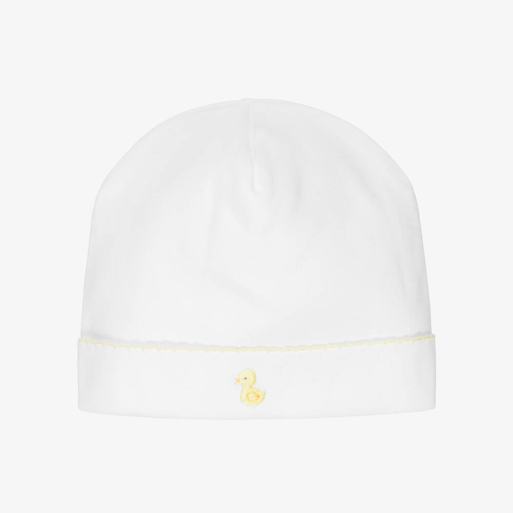Kissy Kissy-White Pima Cotton Baby Hat with Hand-Embroidered Duck | Childrensalon