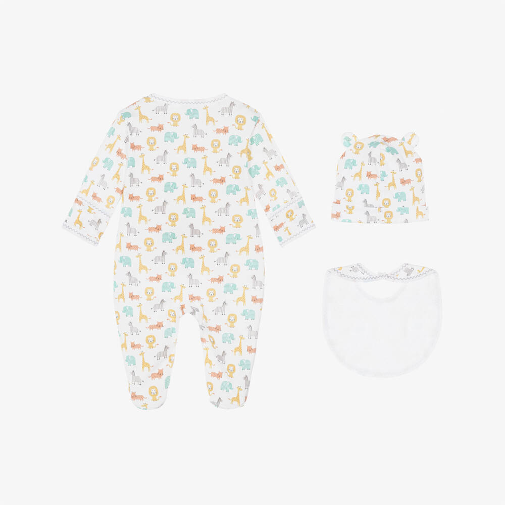 Kissy Kissy-White Pima Cotton Baby Jungle Crew Babysuit Set | Childrensalon