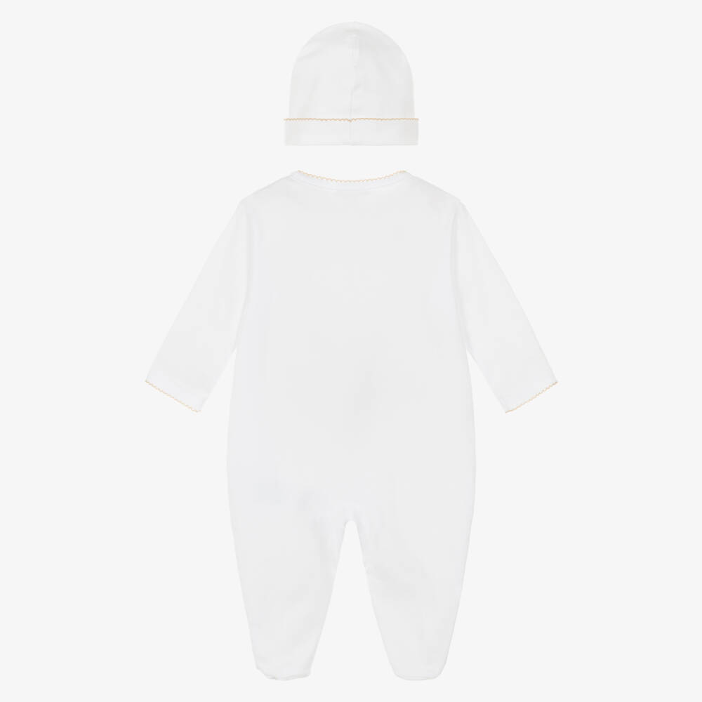 Kissy Kissy-White Pima Cotton Beary Blessed Babygrow Set | Childrensalon