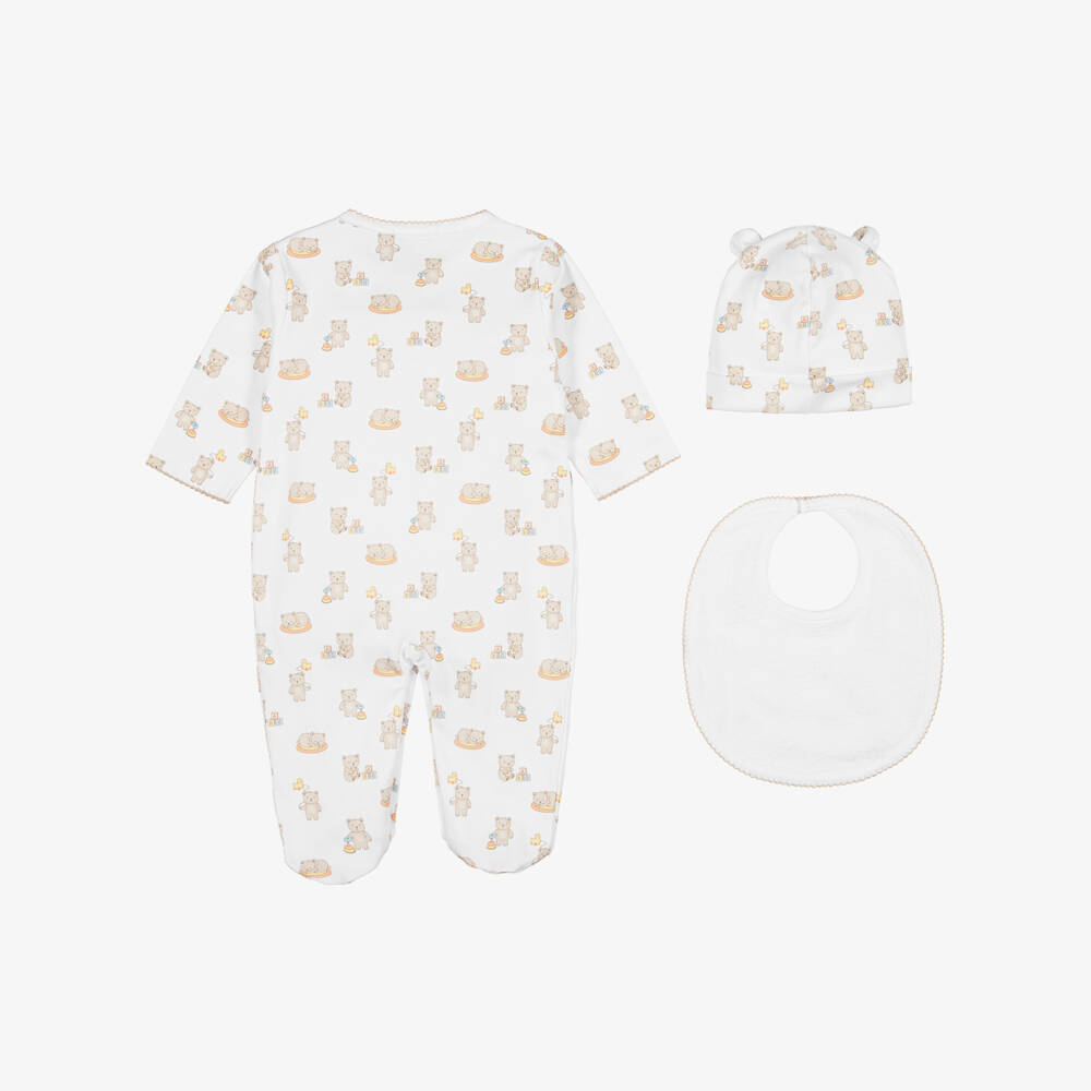 Kissy Kissy-White Pima Cotton Beary Blessed Babysuit Set | Childrensalon