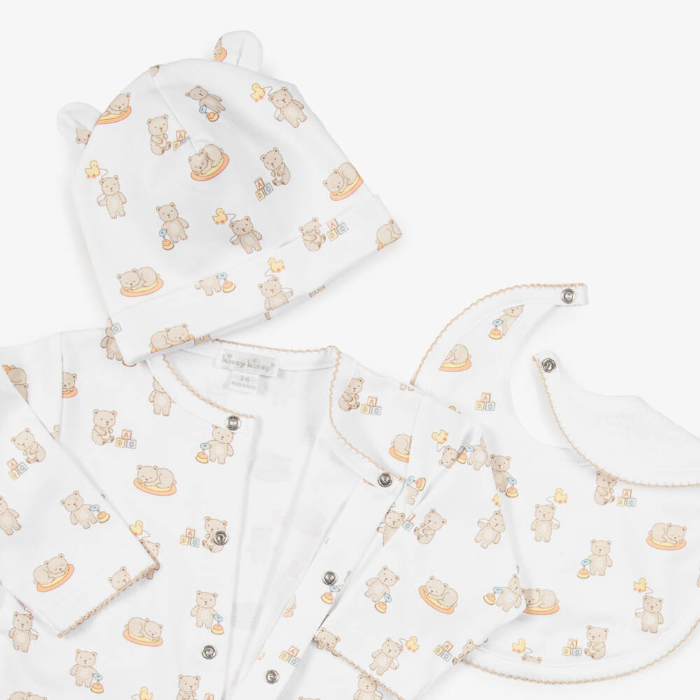 Kissy Kissy-White Pima Cotton Beary Blessed Babysuit Set | Childrensalon