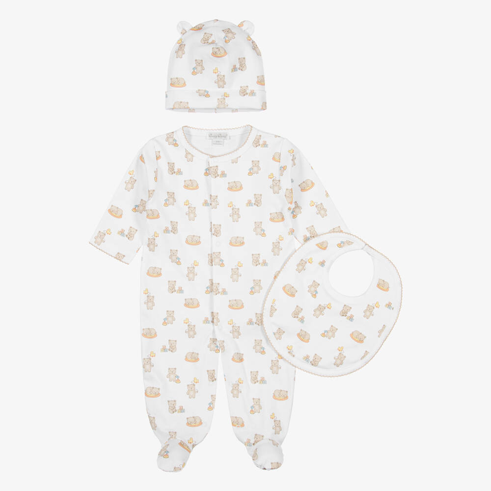 Kissy Kissy-White Pima Cotton Beary Blessed Babysuit Set  | Childrensalon