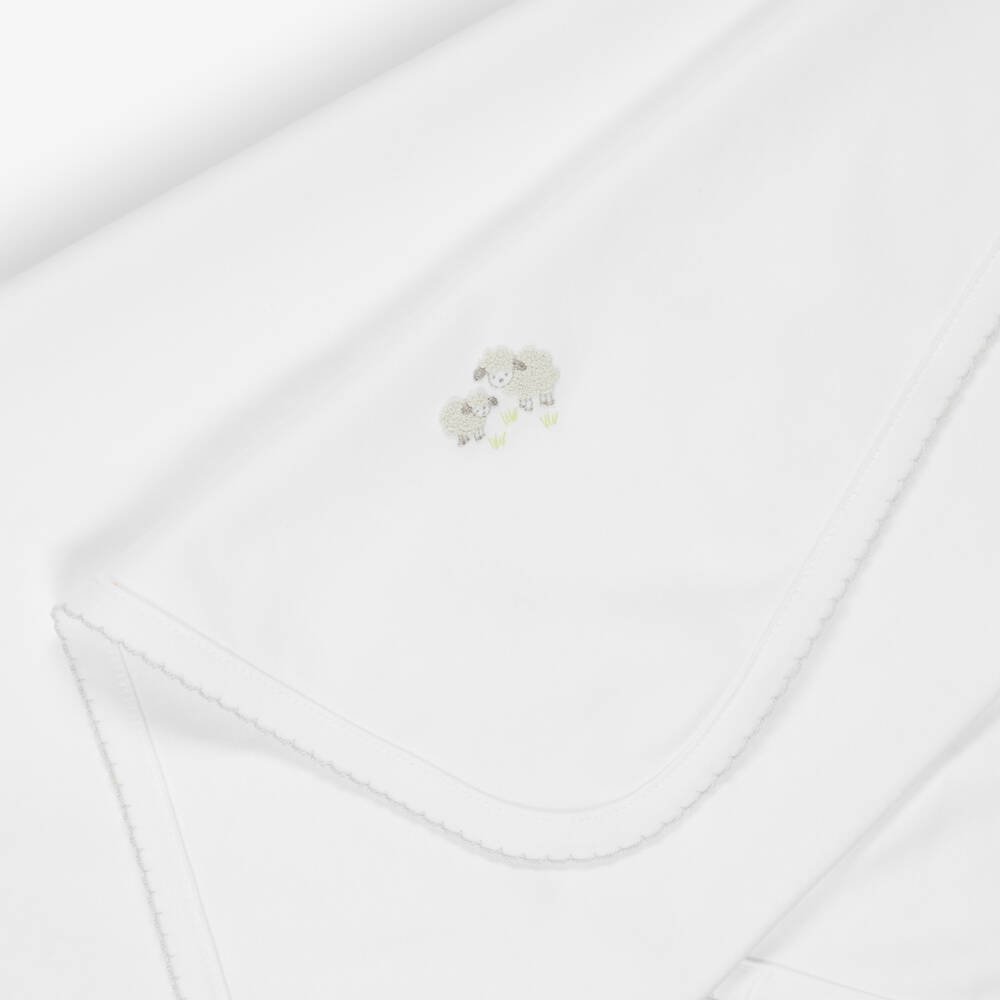 Kissy Kissy-بطانية قطن بيما بتطريز خروف لون أبيض (76 سم) | Childrensalon