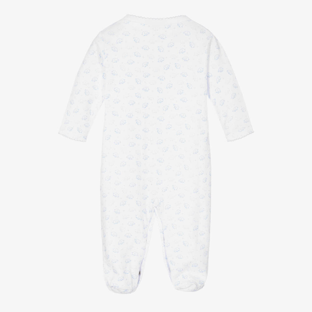 Kissy Kissy-White Pima Cotton Blue Ele-fun Print Babygrow | Childrensalon