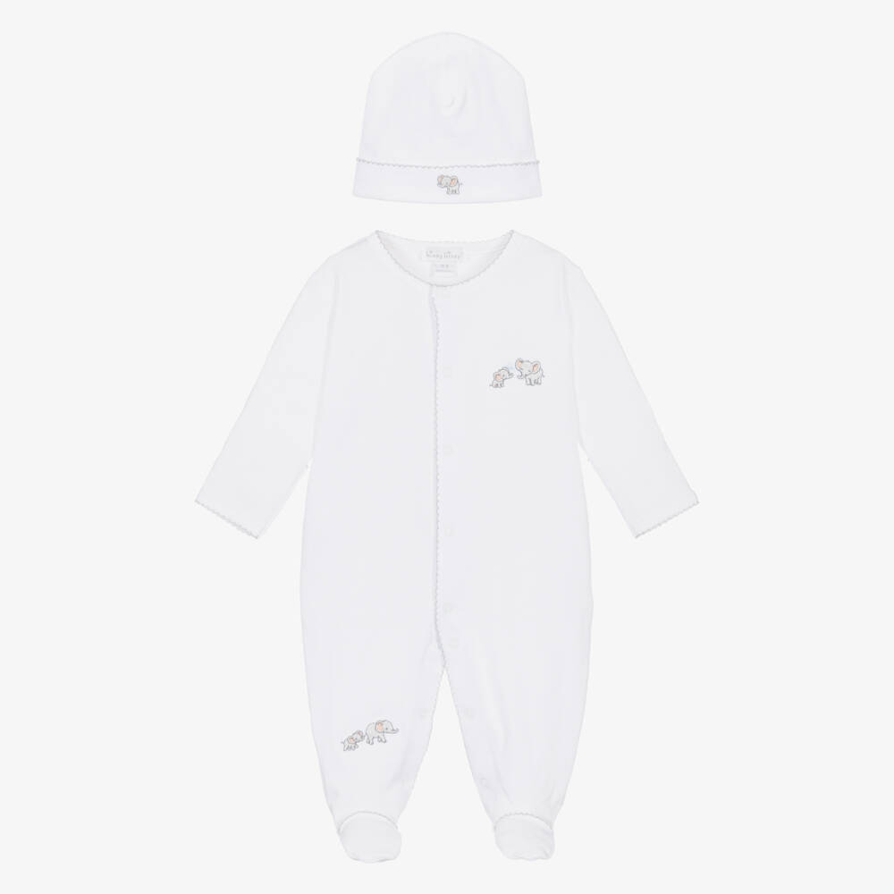 Kissy Kissy-White Pima Cotton Elephant Esprit Babysuit Set | Childrensalon