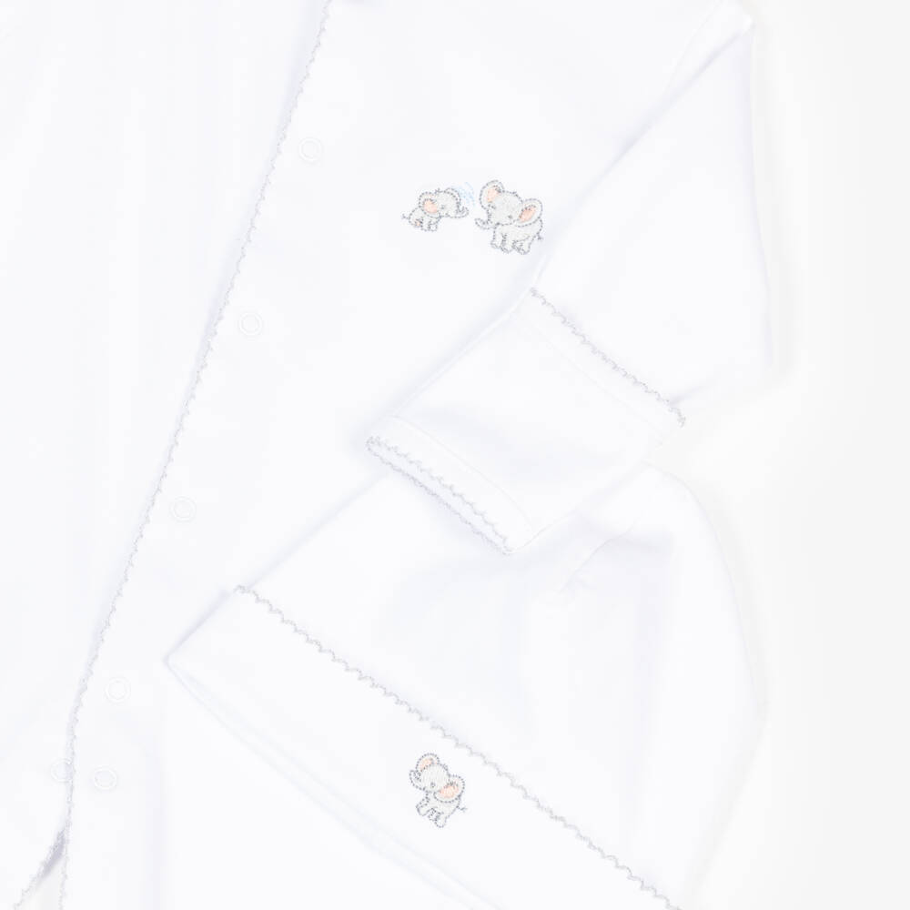Kissy Kissy-White Pima Cotton Elephant Esprit Babysuit Set | Childrensalon