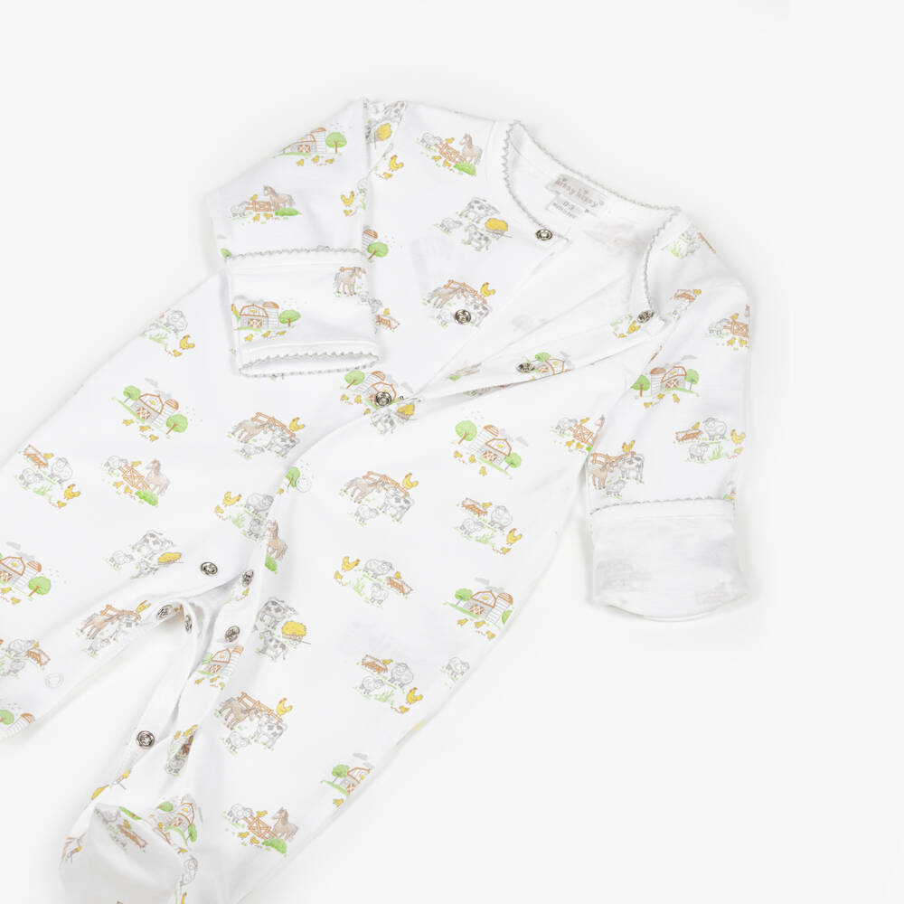 Kissy Kissy-White Pima Cotton Fun on the Farm Babygrow | Childrensalon