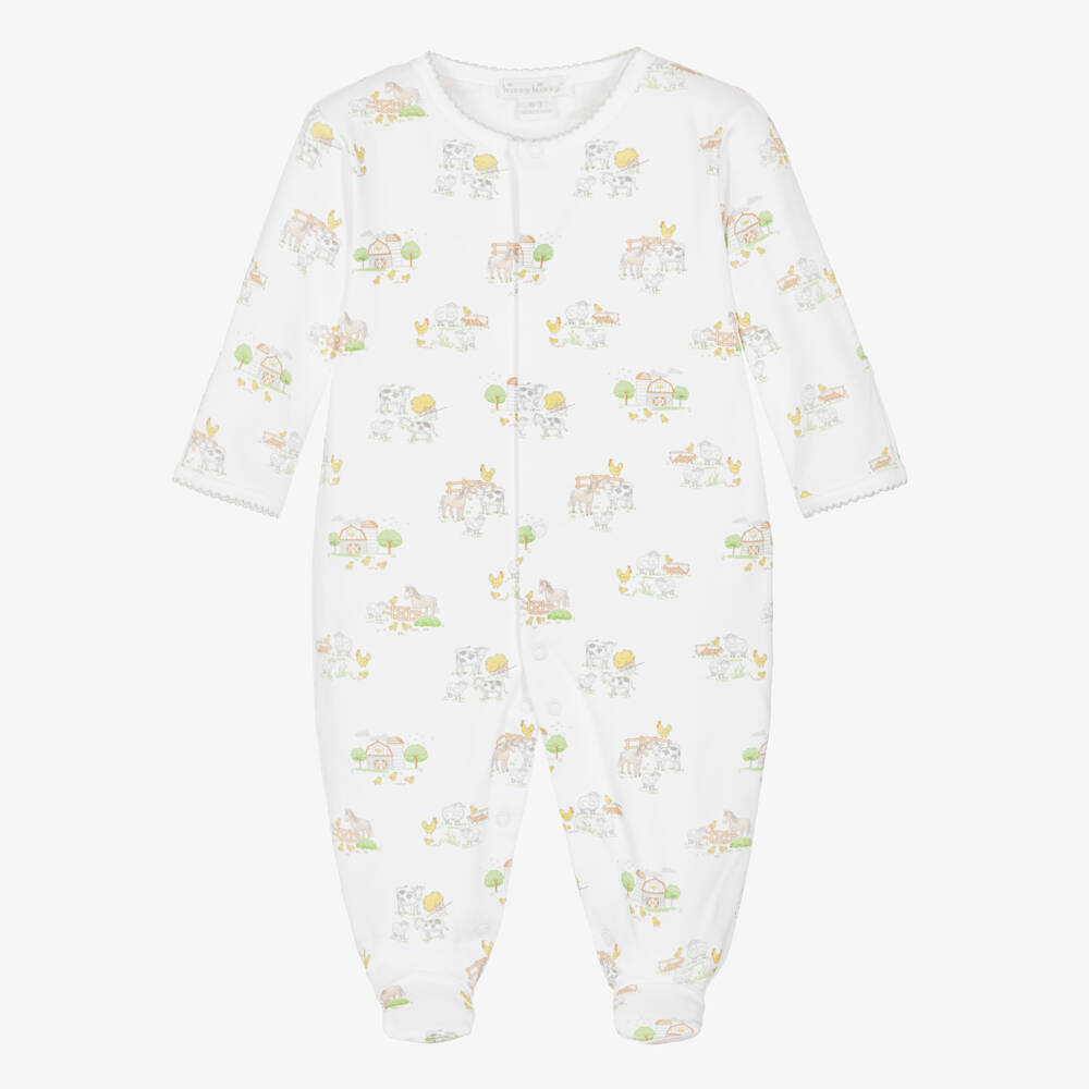 Kissy Kissy-White Pima Cotton Fun on the Farm Babygrow | Childrensalon