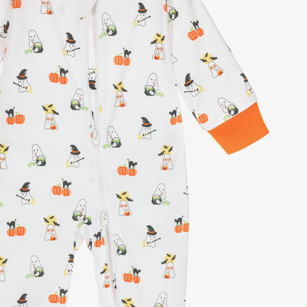 Kissy Kissy-White Pima Cotton Halloween Ghosts Print Babygrow | Childrensalon