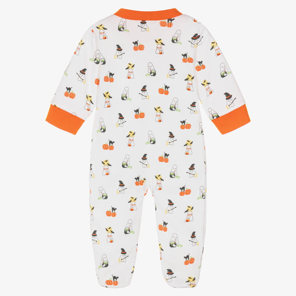 Kissy Kissy-White Pima Cotton Halloween Ghosts Print Babygrow | Childrensalon