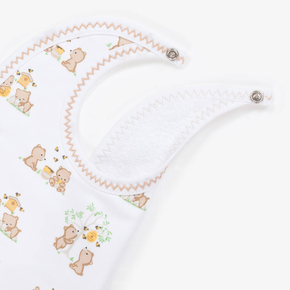 Kissy Kissy-White Pima Cotton Honey Bear Cubs Bib | Childrensalon