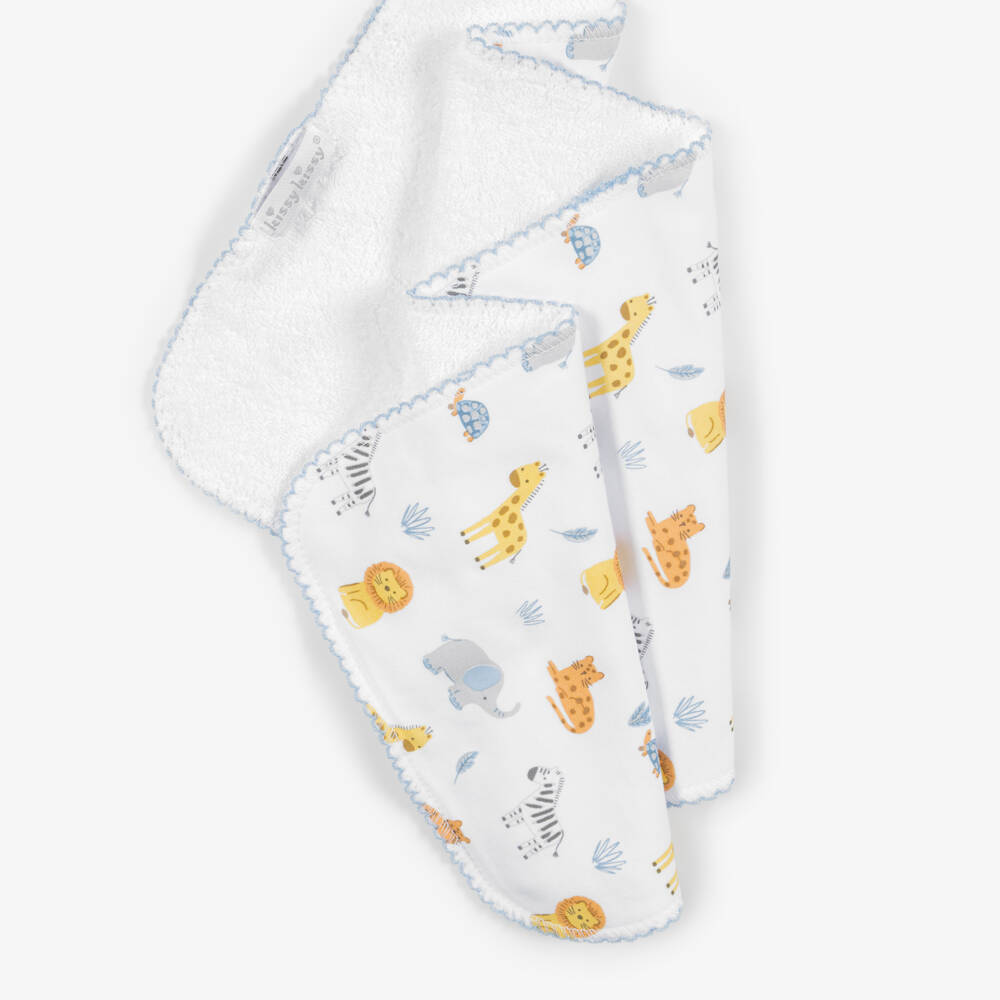 Kissy Kissy-White Pima Cotton Jungle Hang Out Burp Cloth (49cm) | Childrensalon