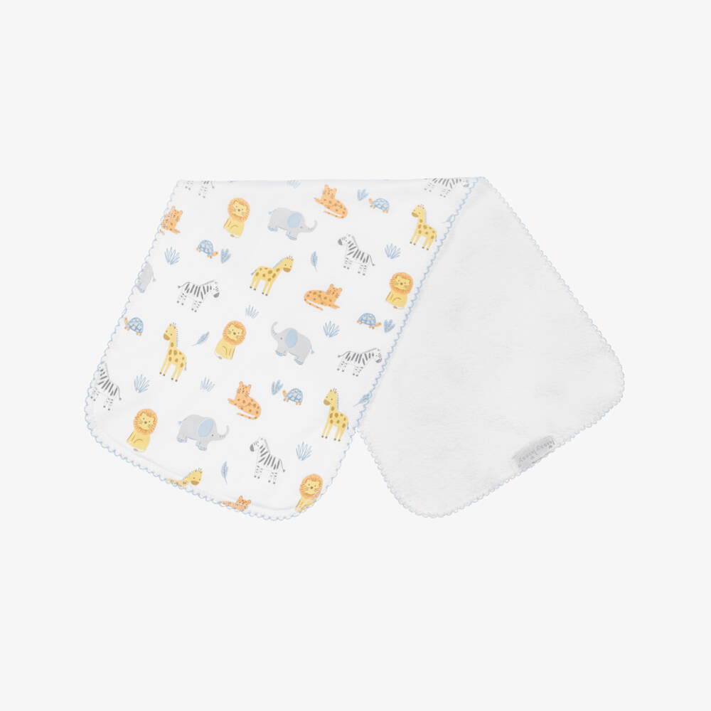 Kissy Kissy-White Pima Cotton Jungle Hang Out Burp Cloth (49cm) | Childrensalon