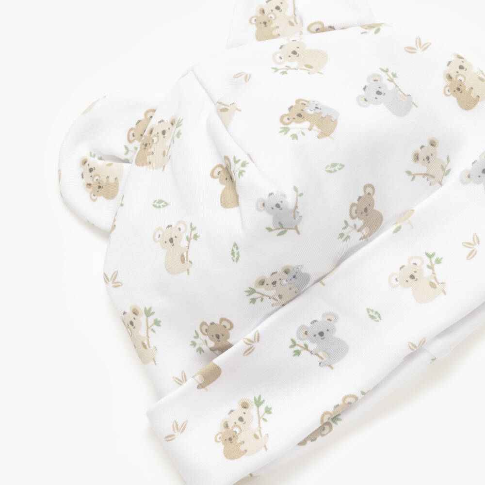 Kissy Kissy-White Pima Cotton Koala Pals Print Hat | Childrensalon