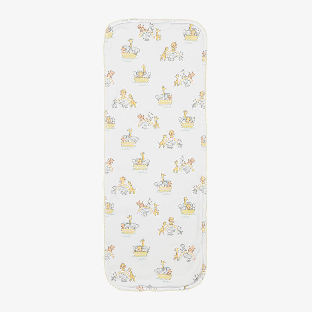 Kissy Kissy-White Pima Cotton Noah's Journey Burp Cloth (49cm) | Childrensalon