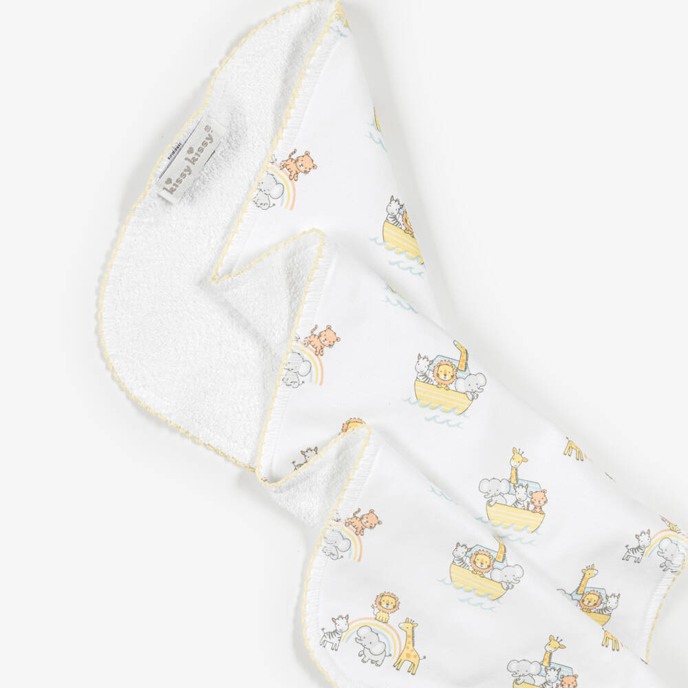 Kissy Kissy-White Pima Cotton Noah's Journey Burp Cloth (49cm) | Childrensalon