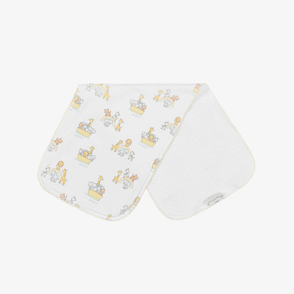 Kissy Kissy-White Pima Cotton Noah's Journey Burp Cloth (49cm) | Childrensalon