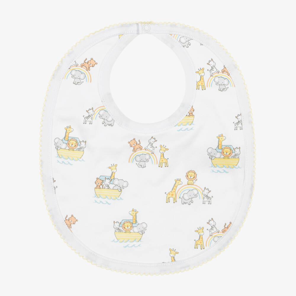 Kissy Kissy-White Pima Cotton Noahs Journey Baby Bib | Childrensalon