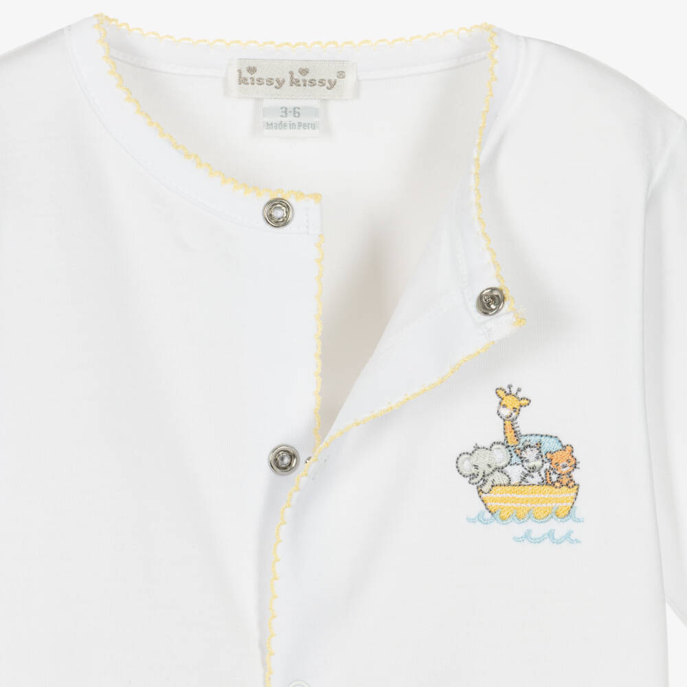 Kissy Kissy-White Pima Cotton Noahs Journey Babysuit Set | Childrensalon