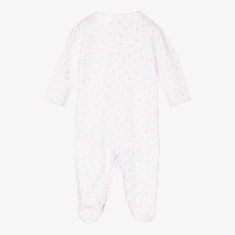 Kissy Kissy-White Pima Cotton Pink Ele-fun Print Babygrow | Childrensalon