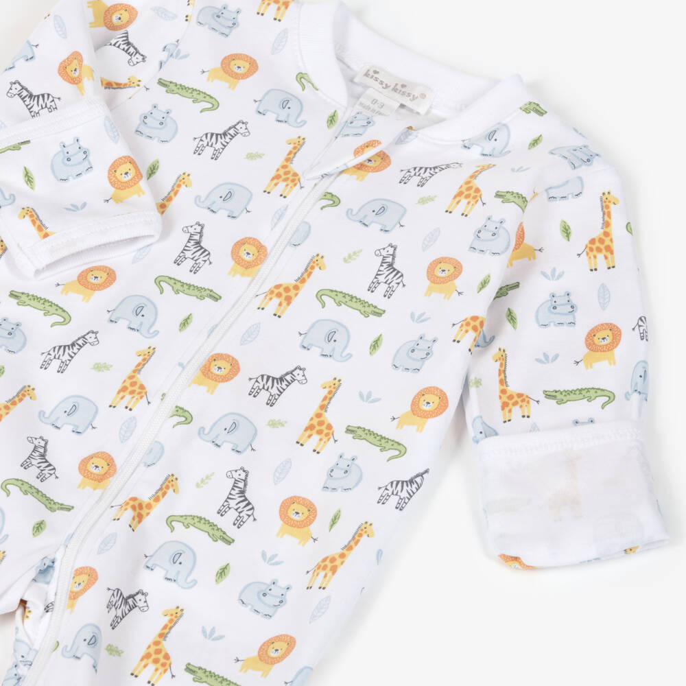Kissy Kissy-White Pima Cotton Safari Wild Babygrow | Childrensalon