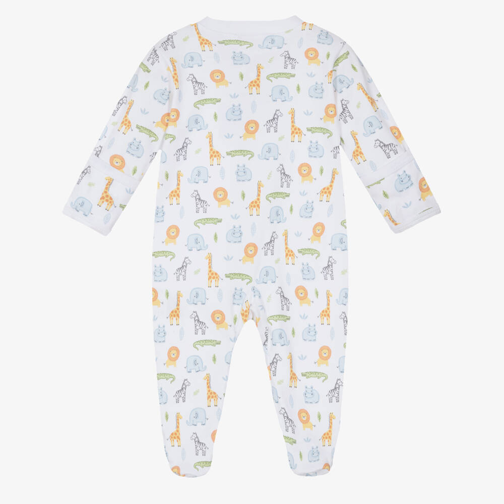 Kissy Kissy-White Pima Cotton Safari Wild Babygrow | Childrensalon