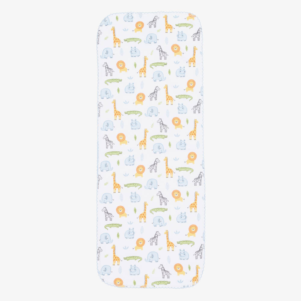 Kissy Kissy-White Pima Cotton Safari Wild Burp Cloth (48cm) | Childrensalon