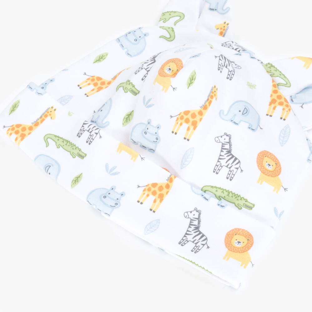 Kissy Kissy-White Pima Cotton Safari Wild Layette Hat | Childrensalon