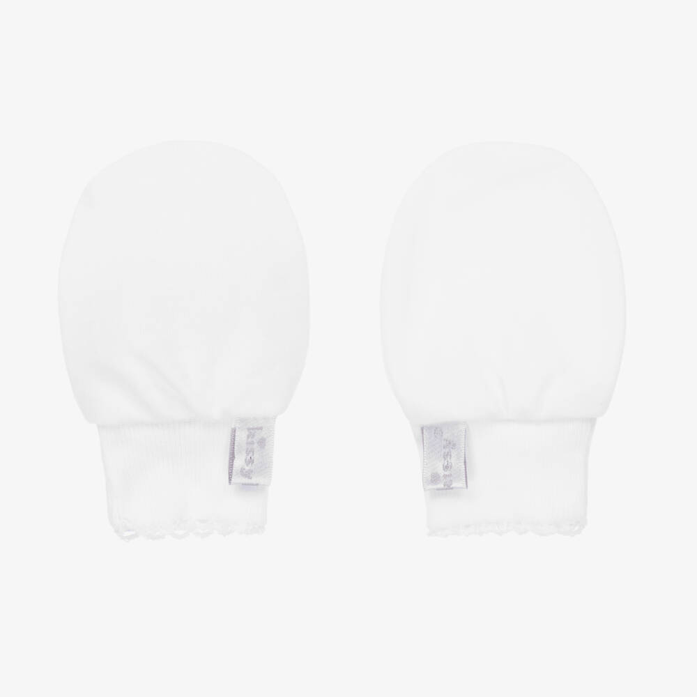 Kissy Kissy-White Pima Cotton Scratch Mittens | Childrensalon