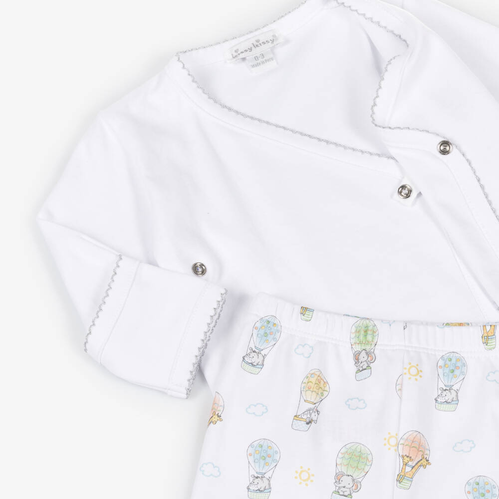 Kissy Kissy-White Pima Cotton Sky-High Adventures 2 Piece Babygrow | Childrensalon