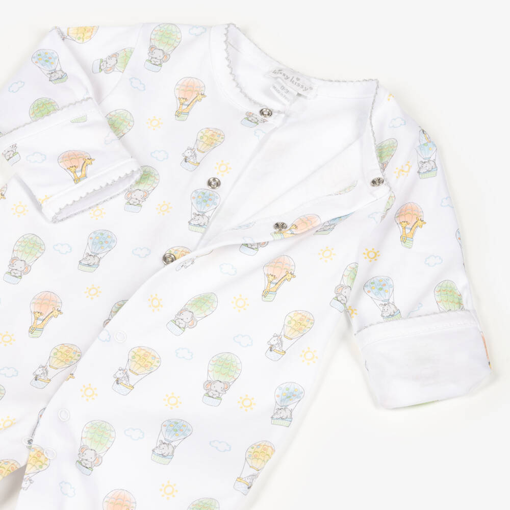 Kissy Kissy-White Pima Cotton Sky-High Adventures Babygrow | Childrensalon