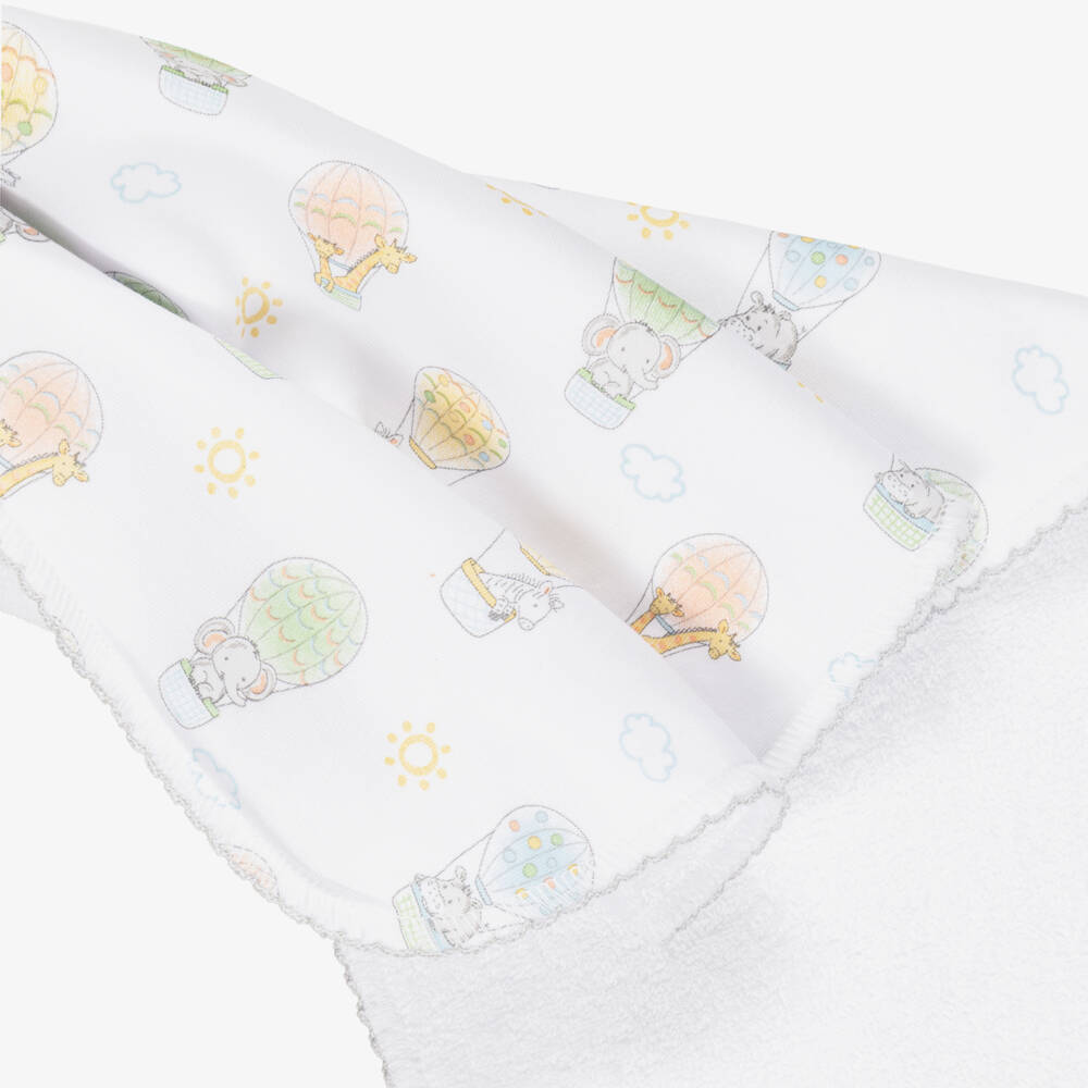 Kissy Kissy-White Pima Cotton Sky-High Adventures Burp Cloth (50cm) | Childrensalon