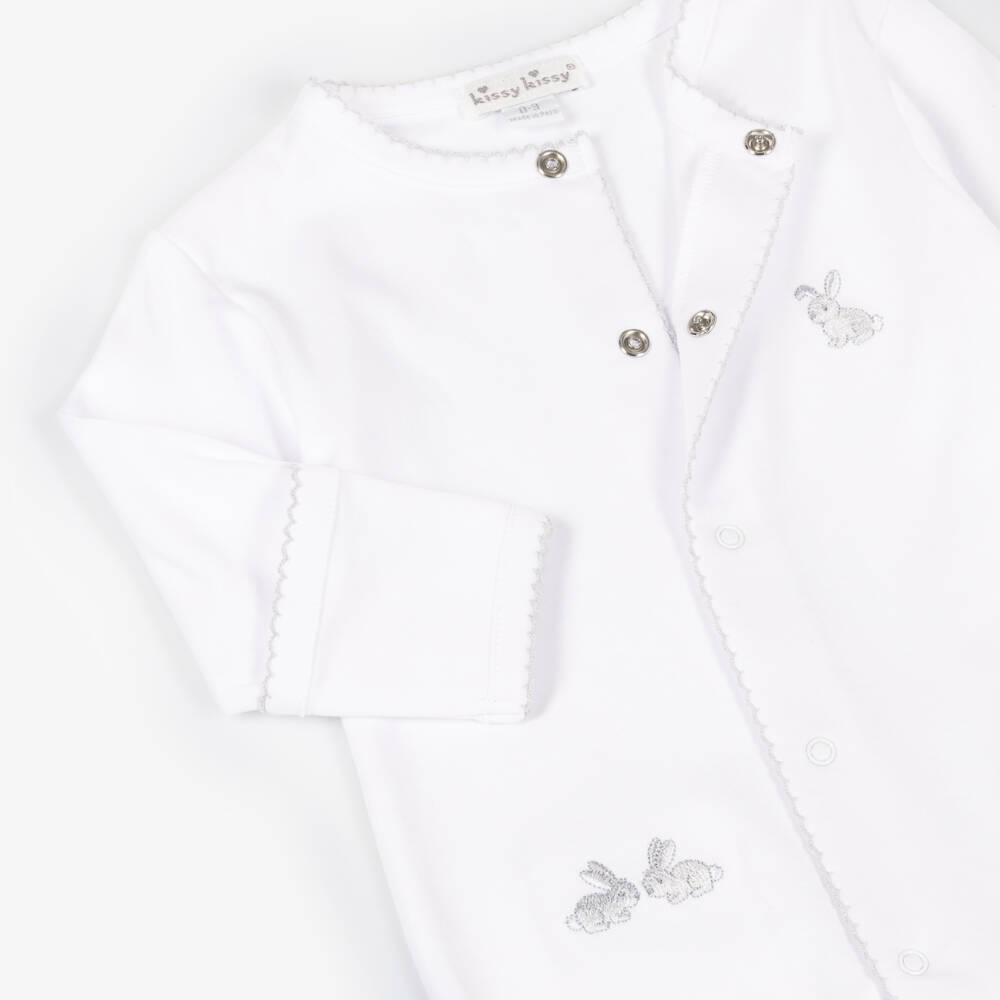 Kissy Kissy-White Pima Cotton Springtime Bunny Fun Babysuit Set | Childrensalon