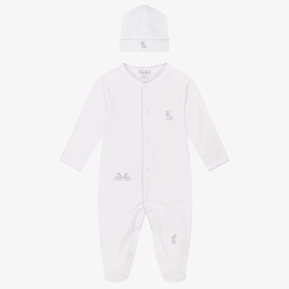 Kissy Kissy-White Pima Cotton Springtime Bunny Fun Babysuit Set | Childrensalon