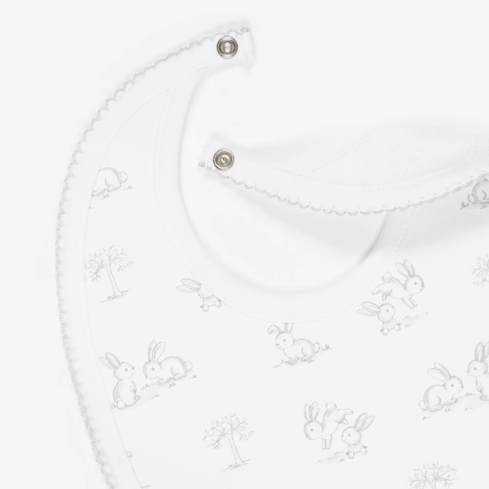 Kissy Kissy-White Pima Cotton Springtime Bunny Fun Bib | Childrensalon