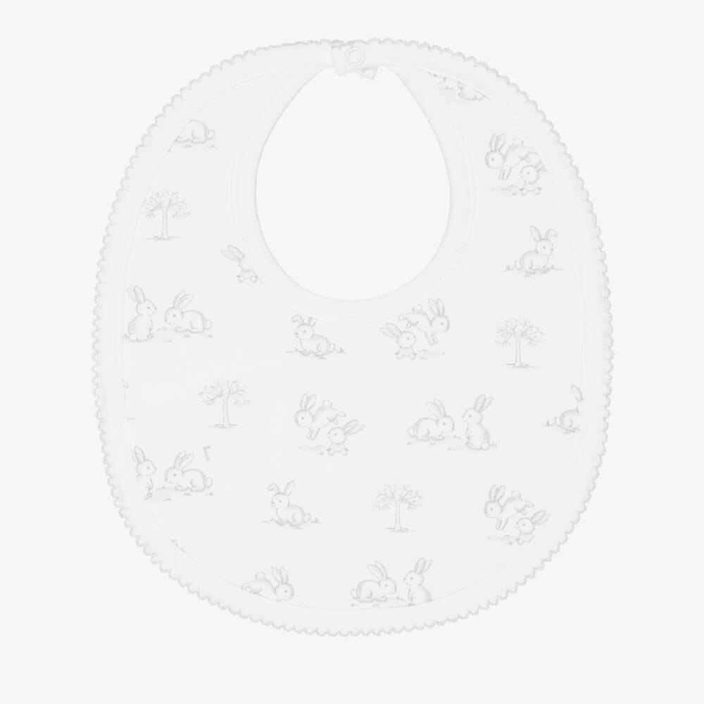 Kissy Kissy-White Pima Cotton Springtime Bunny Fun Bib | Childrensalon