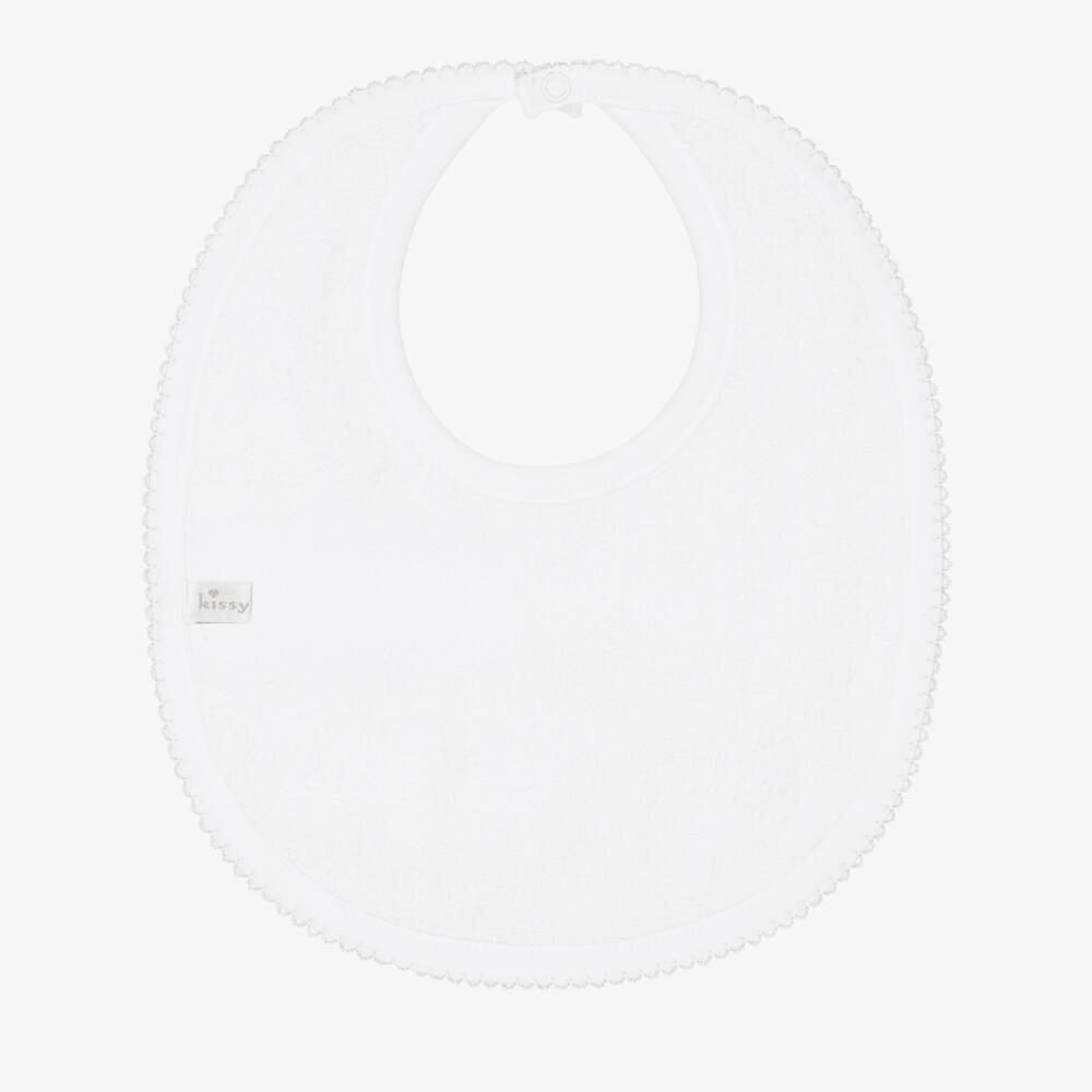 Kissy Kissy-White Pima Cotton Springtime Bunny Fun Bib | Childrensalon