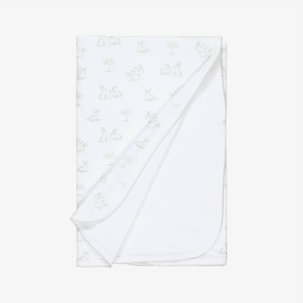 Kissy Kissy- White Pima Cotton Springtime Bunny Fun Blanket (73cm) | Childrensalon