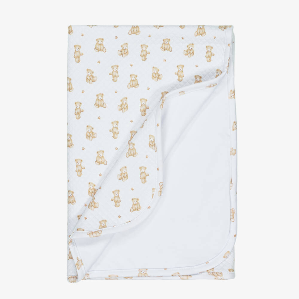 Kissy Kissy-White Pima Cotton Teddy Bear Blanket | Childrensalon