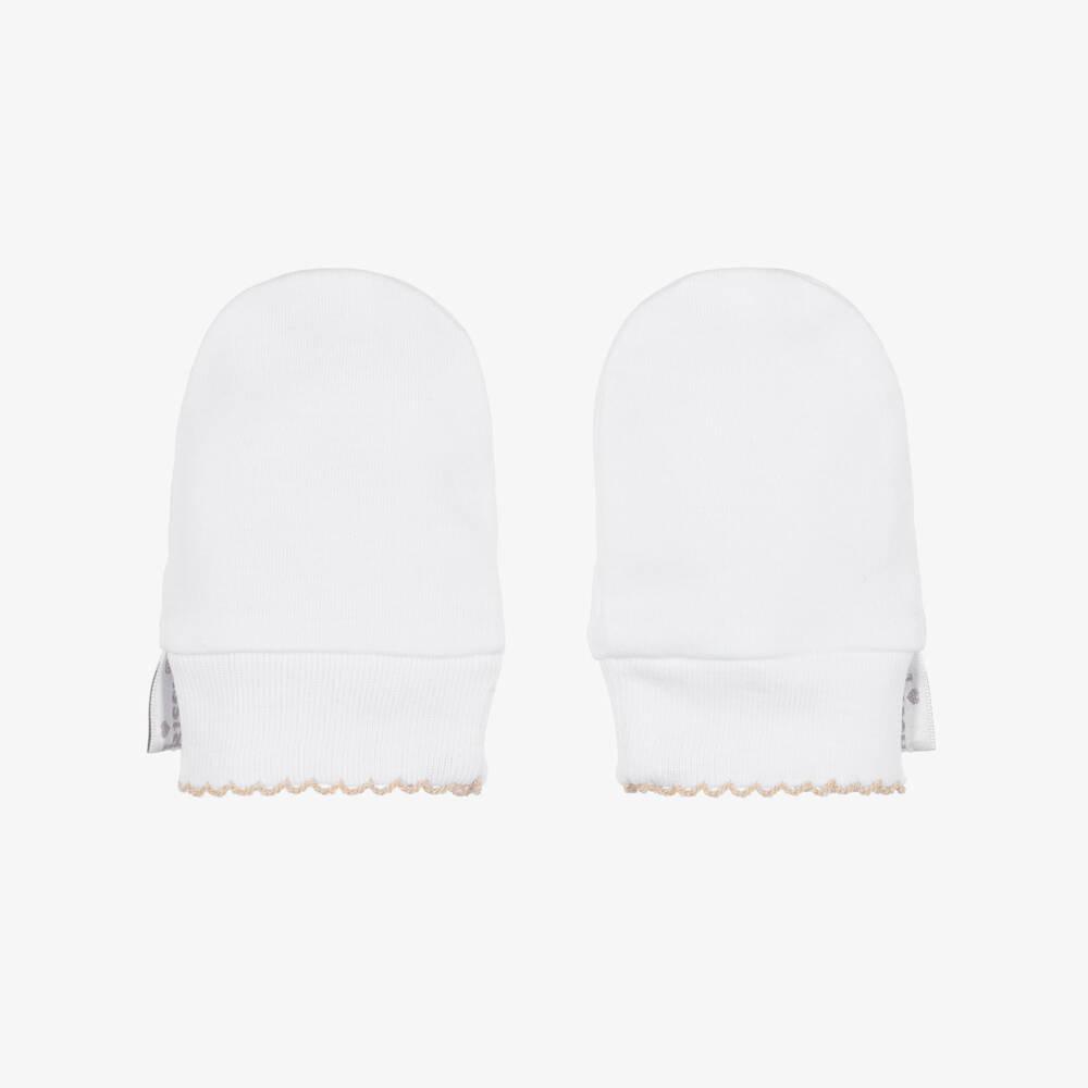 Kissy Kissy-White Pima Cotton Teddy Bear Scratch Mitts | Childrensalon