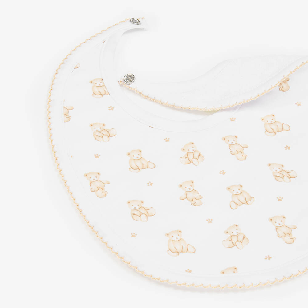 Kissy Kissy-White Pima Cotton Teddy Bear Time Bib | Childrensalon