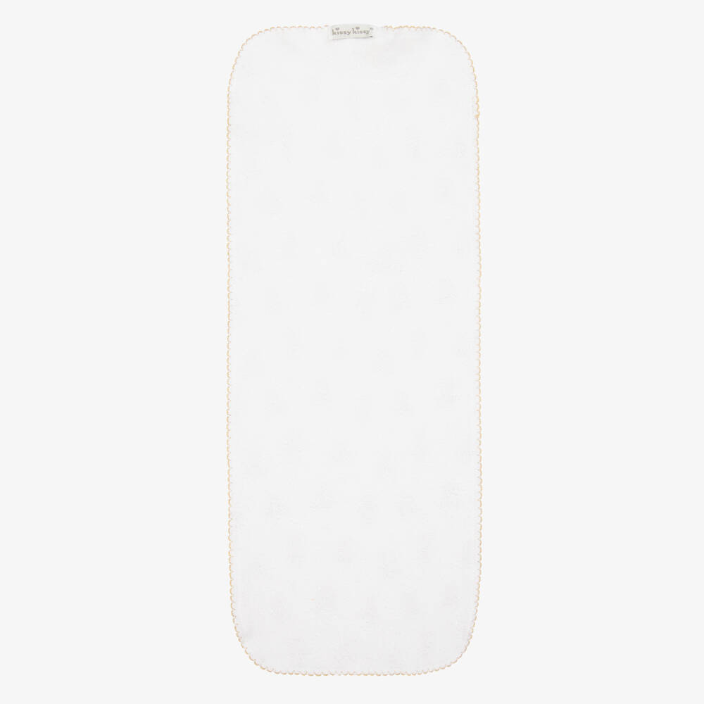 Kissy Kissy-White Pima Cotton Teddy Bear Time Burp Cloth (49cm) | Childrensalon