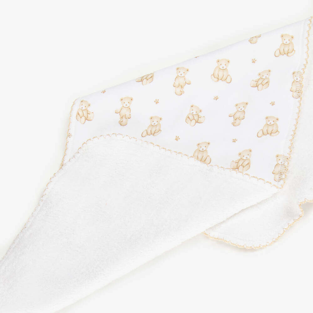 Kissy Kissy-White Pima Cotton Teddy Bear Time Burp Cloth (49cm) | Childrensalon