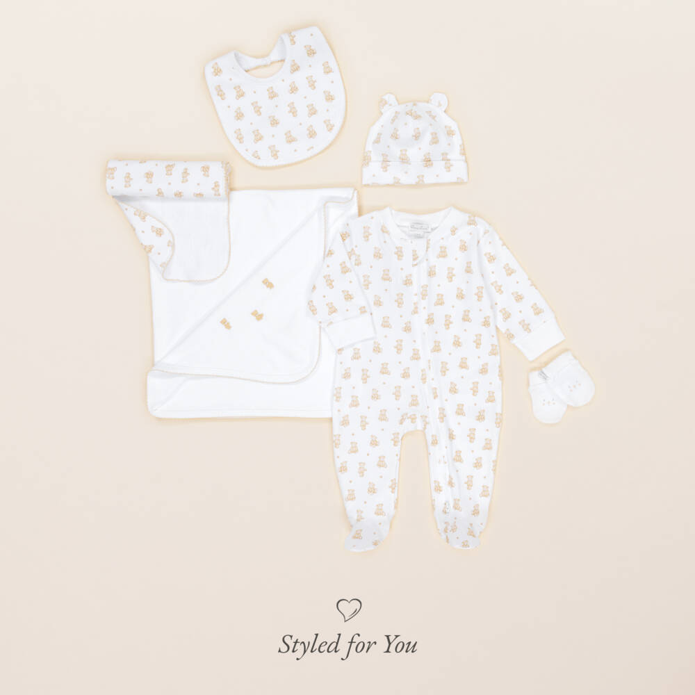 Kissy Kissy-White Pima Cotton Teddy Bear Time Hat | Childrensalon