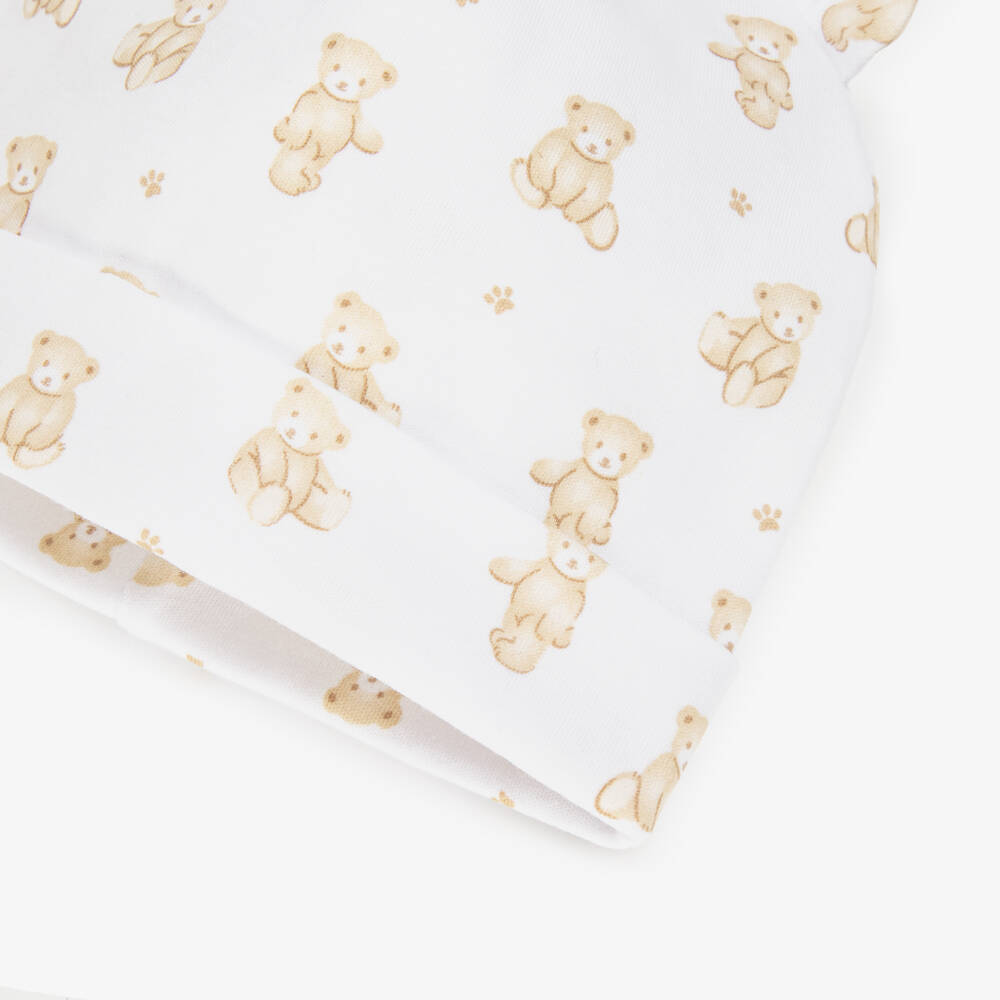 Kissy Kissy-White Pima Cotton Teddy Bear Time Hat | Childrensalon