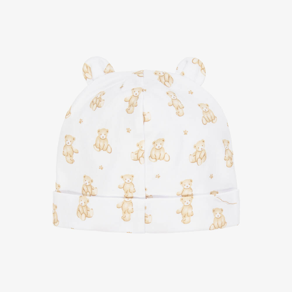 Kissy Kissy-White Pima Cotton Teddy Bear Time Hat | Childrensalon