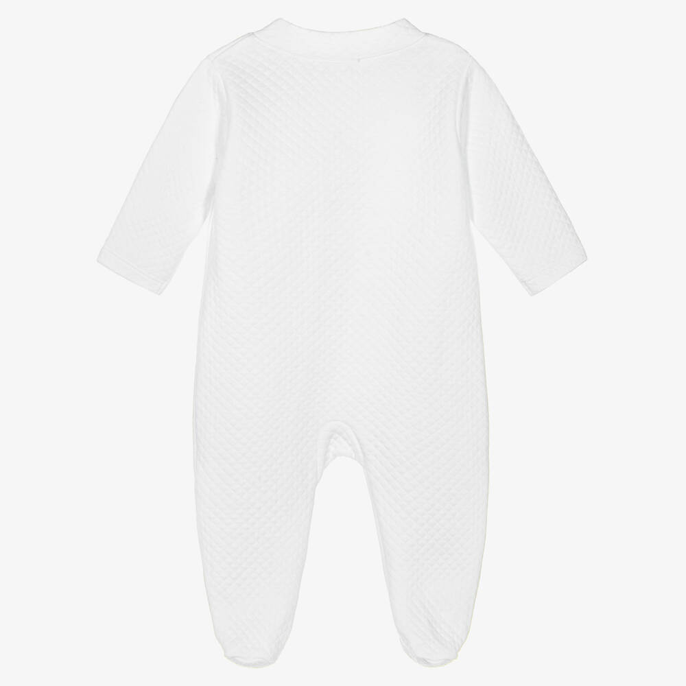 Kissy Kissy-White Pima Cotton Teddy Bear Time Quilted Babygrow | Childrensalon