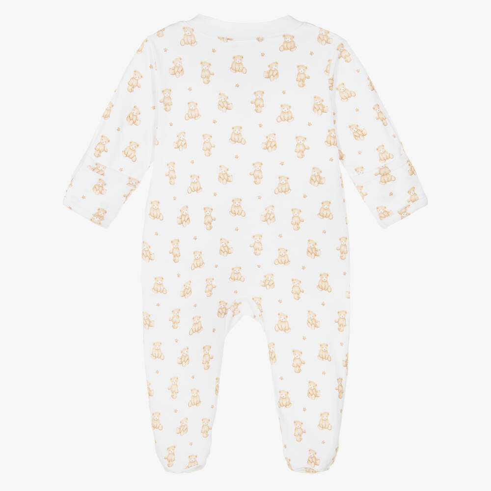 Kissy Kissy-White Pima Cotton Teddy Bear Time Zip-Up Babygrow | Childrensalon