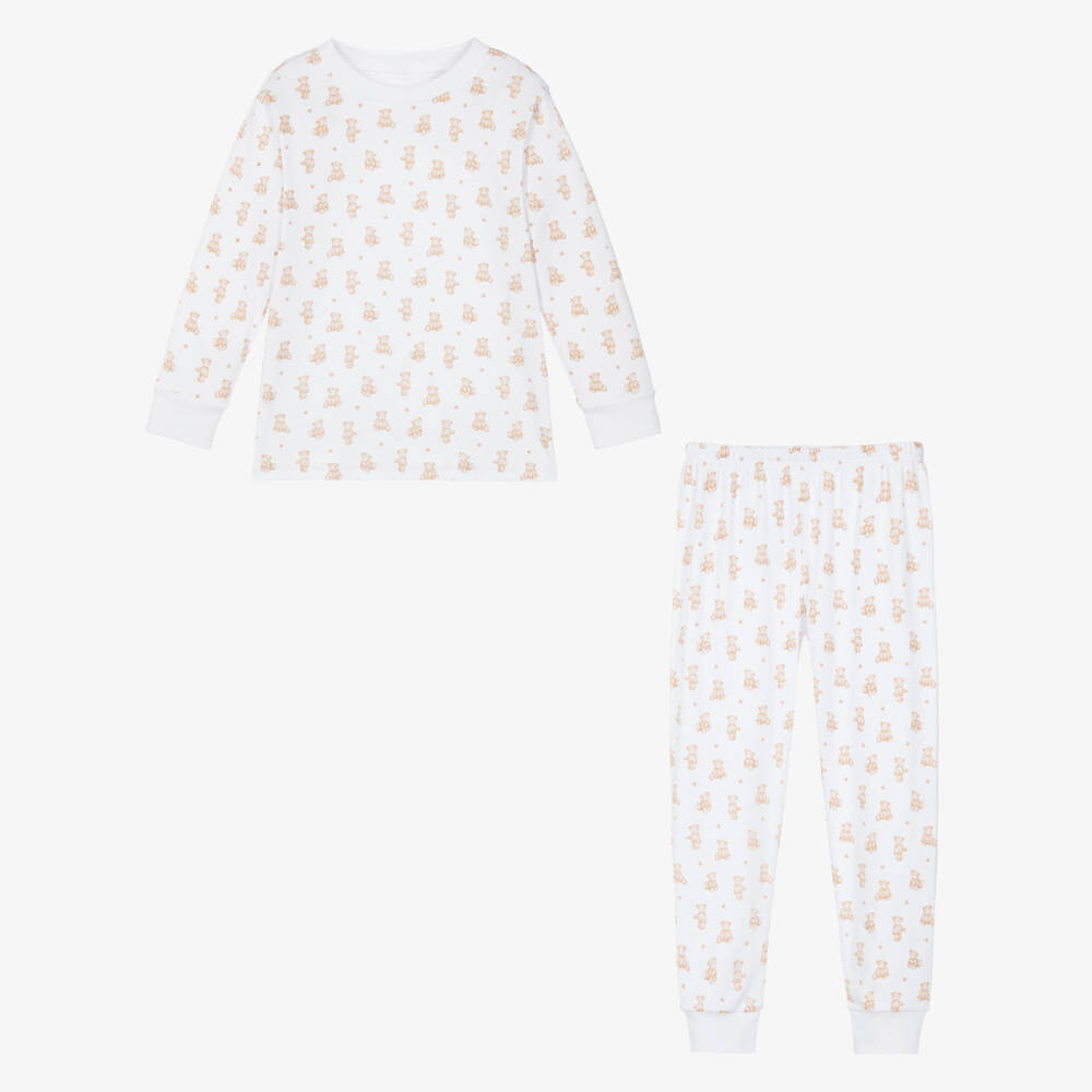 Kissy Kissy-White Pima Cotton Teddy Bedtime Pyjamas | Childrensalon